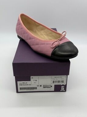 Jon Josef Belle Quilted Pink Ballet Flat with Black Cap Toe